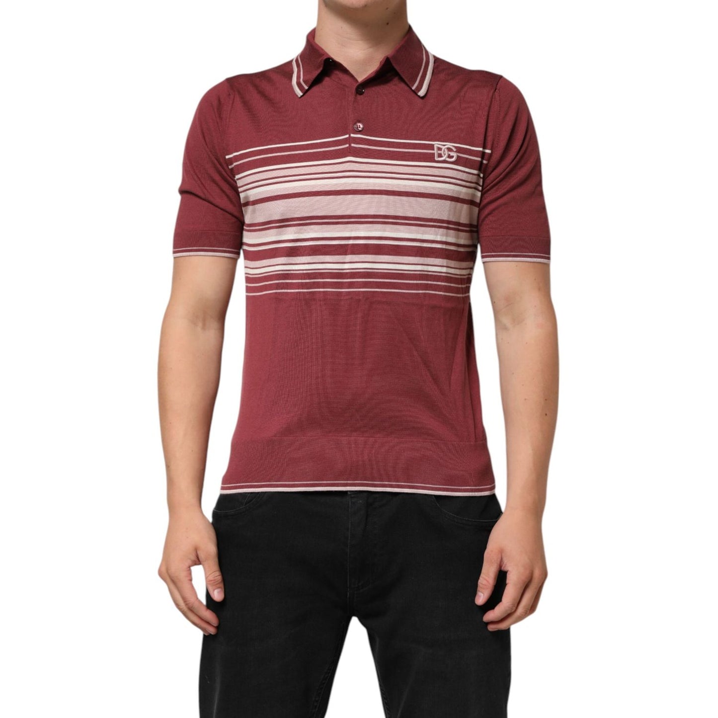 Dolce & Gabbana Cotton Burgundy Striped DG Logo Polo T-shirt