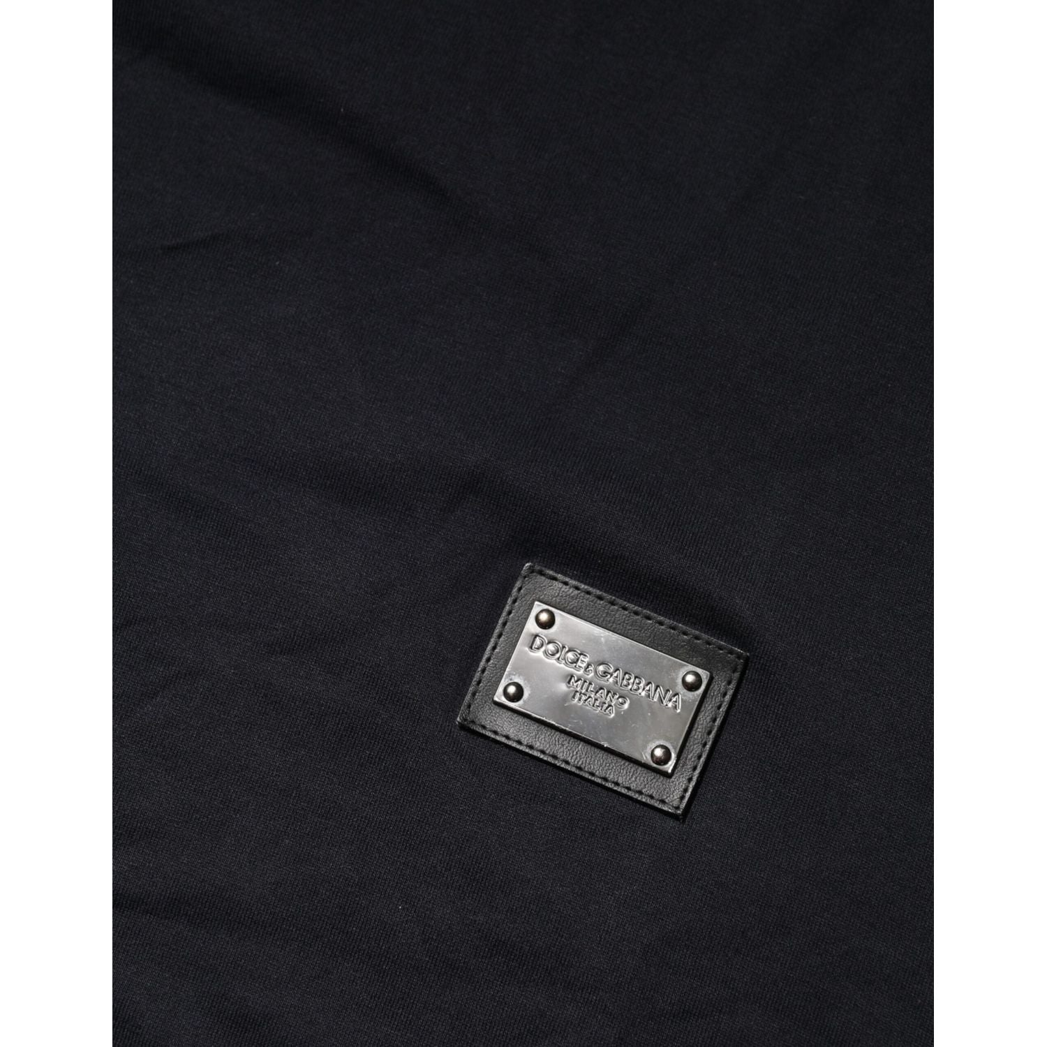Dolce & Gabbana Dark Blue Logo Plaque Cotton Crewneck T-shirt