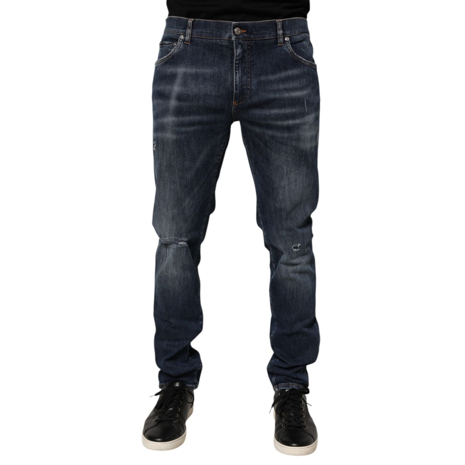 Dolce & Gabbana Dark Blue Washed Running Ripped Denim Jeans