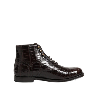 Dolce & Gabbana Dark Brown Leather Lace Up Short Boots Shoes