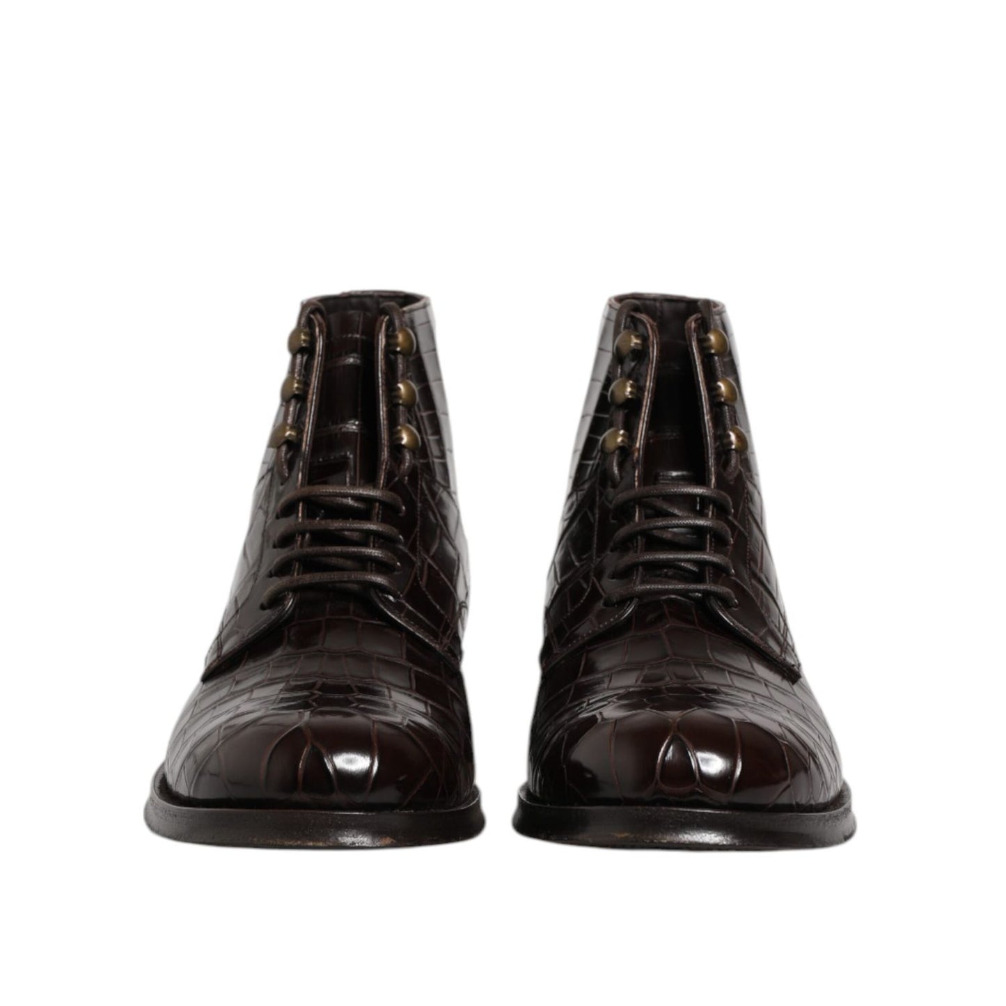 Dolce & Gabbana Dark Brown Leather Lace Up Short Boots Shoes