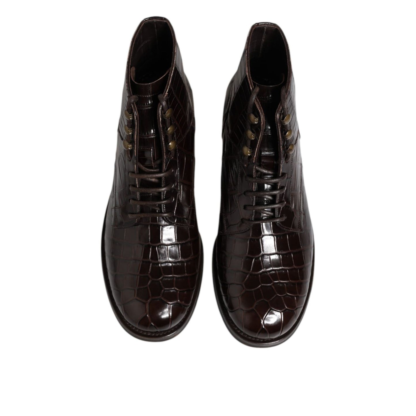 Dolce & Gabbana Dark Brown Leather Lace Up Short Boots Shoes