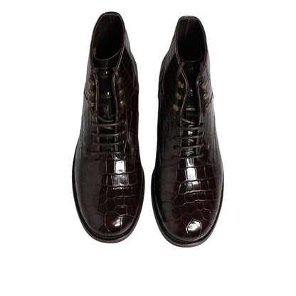 Dolce & Gabbana Dark Brown Leather Lace Up Short Boots Shoes