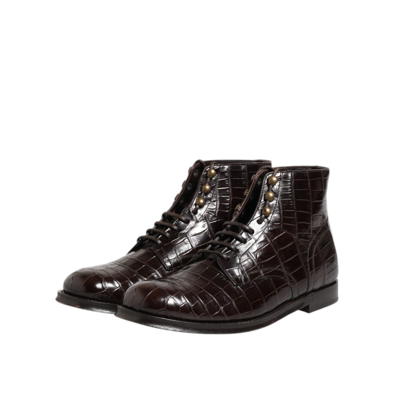 Dolce & Gabbana Dark Brown Leather Lace Up Short Boots Shoes
