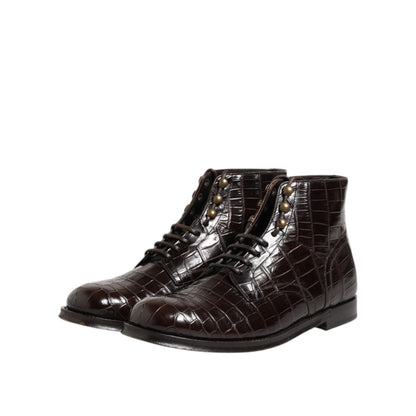 Dolce & Gabbana Dark Brown Leather Lace Up Short Boots Shoes
