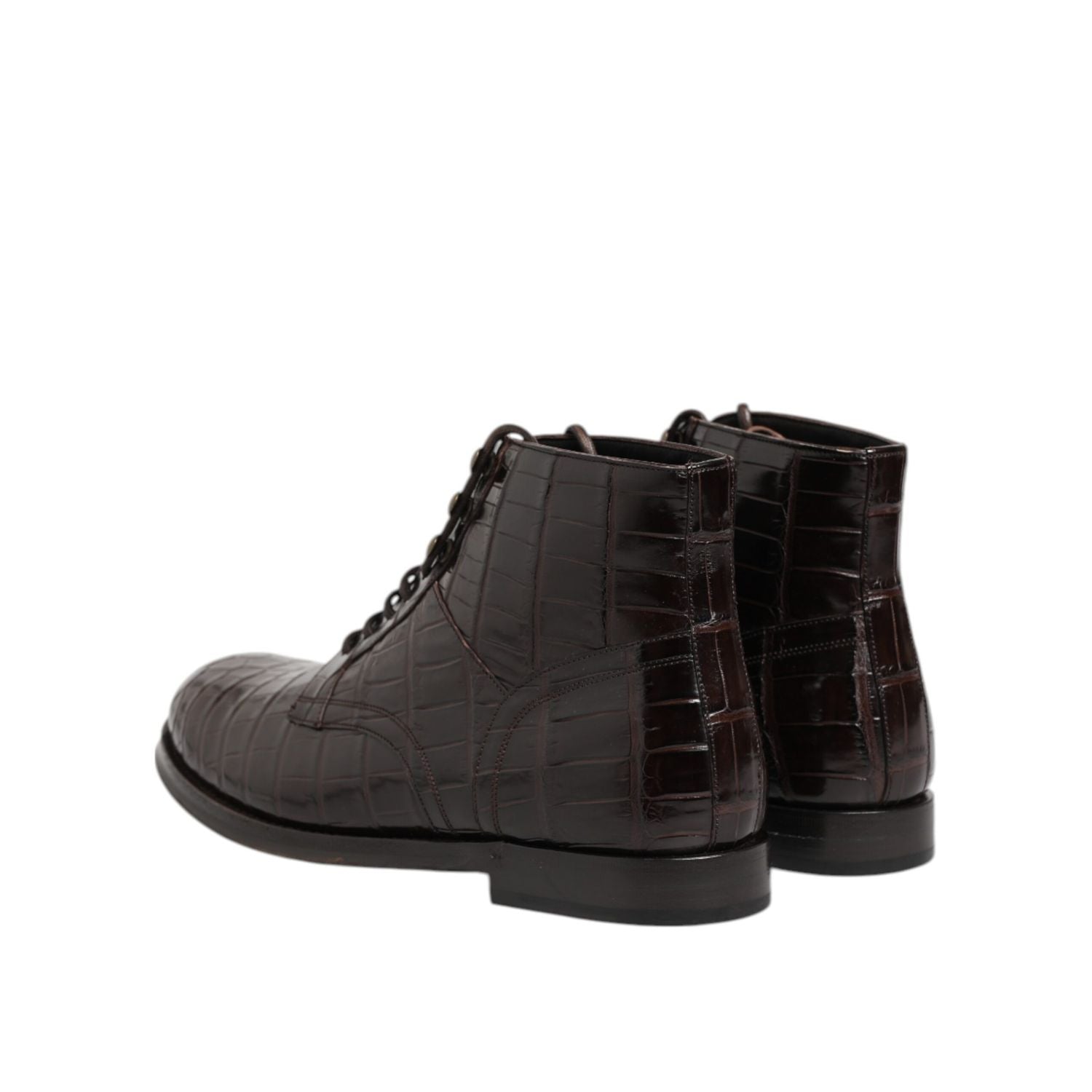 Dolce & Gabbana Dark Brown Leather Lace Up Short Boots Shoes