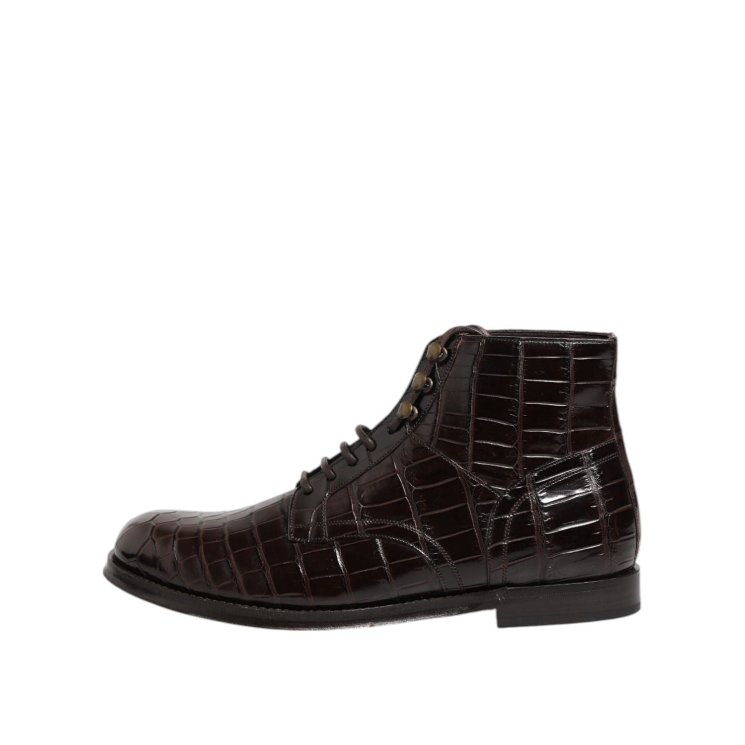 Dolce & Gabbana Dark Brown Leather Lace Up Short Boots Shoes