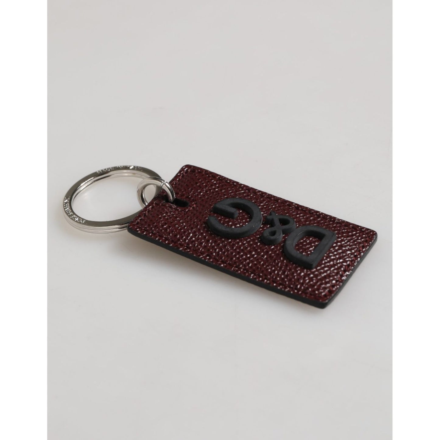 Dolce & Gabbana Dark Brown Leather Logo Metal Ring Men Keychain Keyring with silver detailing and logo-engraved hardware.