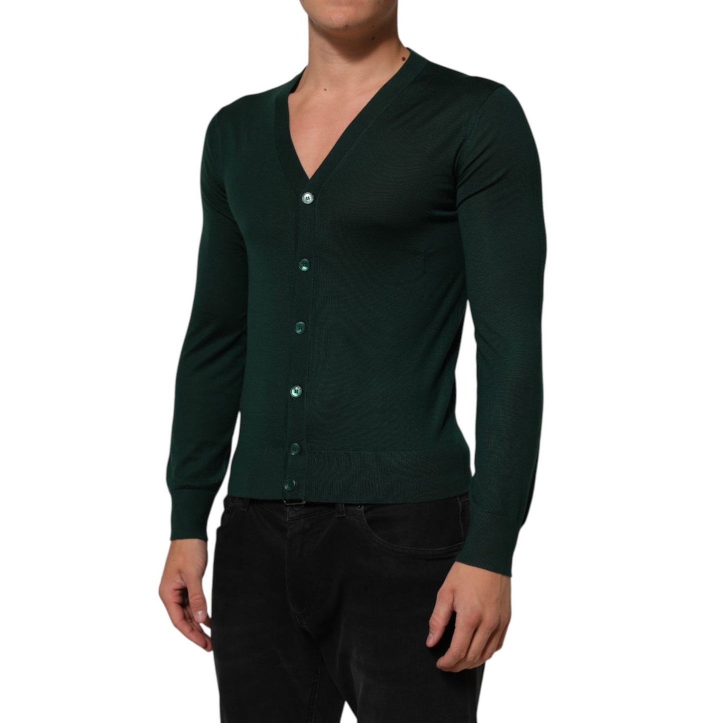 Dolce & Gabbana Dark Green Button Down Men Cardigan Sweater