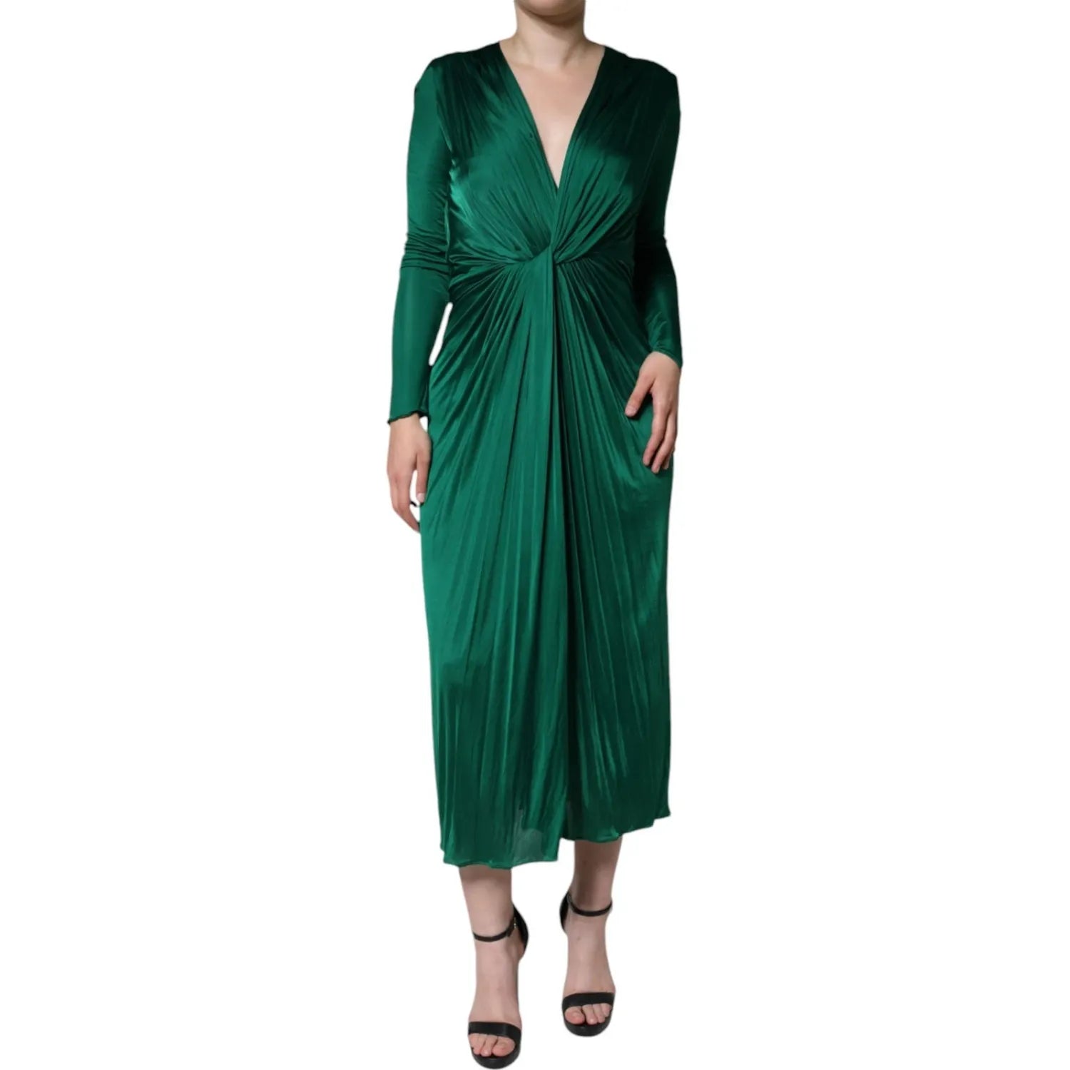 Dolce & Gabbana Dark Green Viscose Long Sleeve Midi Dress