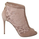 Dolce & Gabbana Beige Lace Suede Peep Toe Ankle Boots Shoes LA8038-40