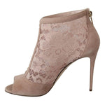 Dolce & Gabbana Beige Lace Suede Peep Toe Ankle Boots Shoes LA8038-40