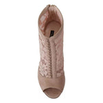 Dolce & Gabbana Beige Lace Suede Peep Toe Ankle Boots Shoes LA8038-40