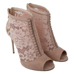 Dolce & Gabbana Beige Lace Suede Peep Toe Ankle Boots Shoes LA8038-40