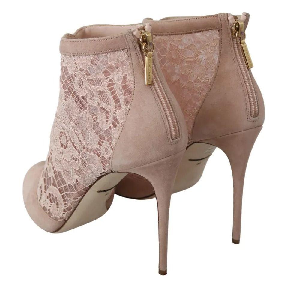 Dolce & Gabbana Beige Lace Suede Peep Toe Ankle Boots Shoes LA8038-40