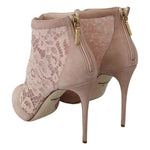 Dolce & Gabbana Beige Lace Suede Peep Toe Ankle Boots Shoes LA8038-40