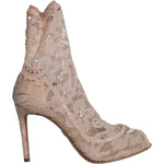 Dolce & Gabbana Beige Stretch Taormina Lace Boots Shoes LA11593-36
