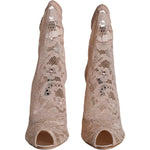 Dolce & Gabbana Beige Stretch Taormina Lace Boots Shoes LA11593-36