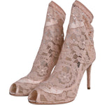 Dolce & Gabbana Beige Stretch Taormina Lace Boots Shoes LA11593-36