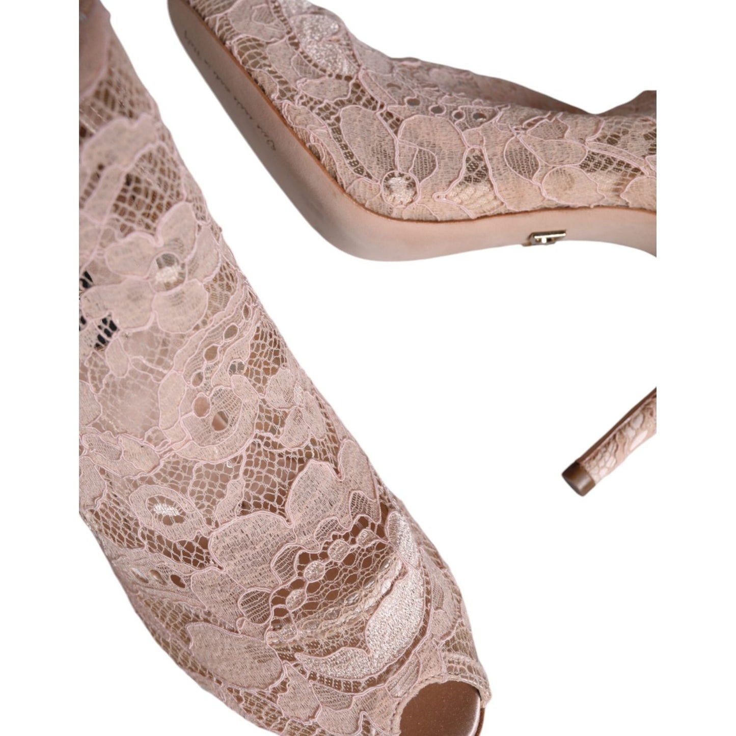 Dolce & Gabbana Beige Stretch Taormina Lace Boots Shoes LA11593-36