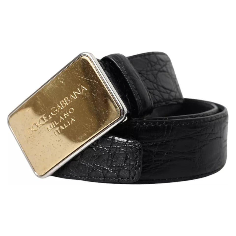 Dolce & Gabbana Black Exotic Leather Gold Metal Buckle Belt BEL64642-95