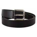 Dolce & Gabbana Black Leather Silver Tone Metal Buckle Classic Belt BEL8562-90