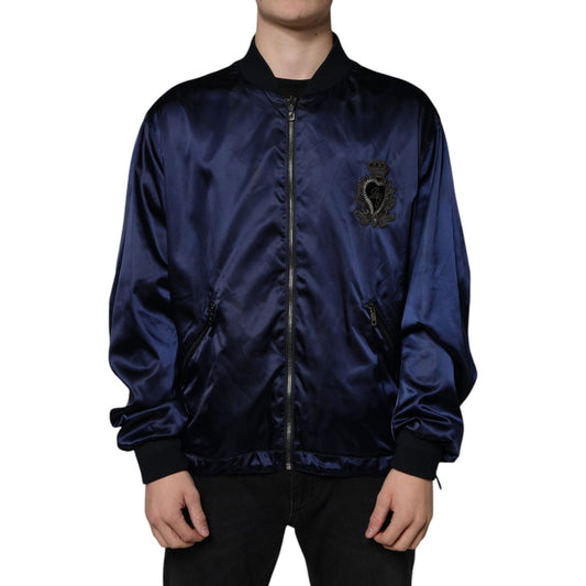 Dolce & Gabbana Blue Crown Heart Full Zip Men Bomber Jacket JKT3865-54