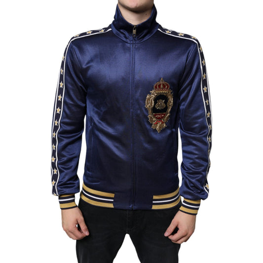 Dolce & Gabbana Blue Heraldic Patch Stripe King Bee Sweater JKT41261-44