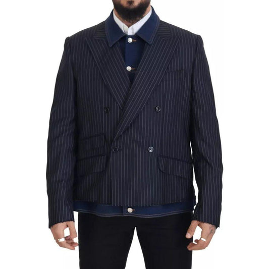 Dolce & Gabbana Blue Striped Double Breasted Denim Blazer JKT3434-56
