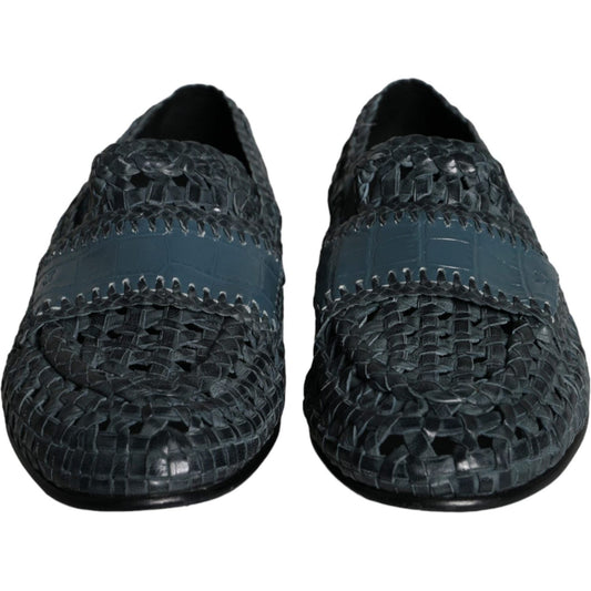 Dolce & Gabbana Blue Woven Leather Slip On Loafers Men Shoes MV5857-40