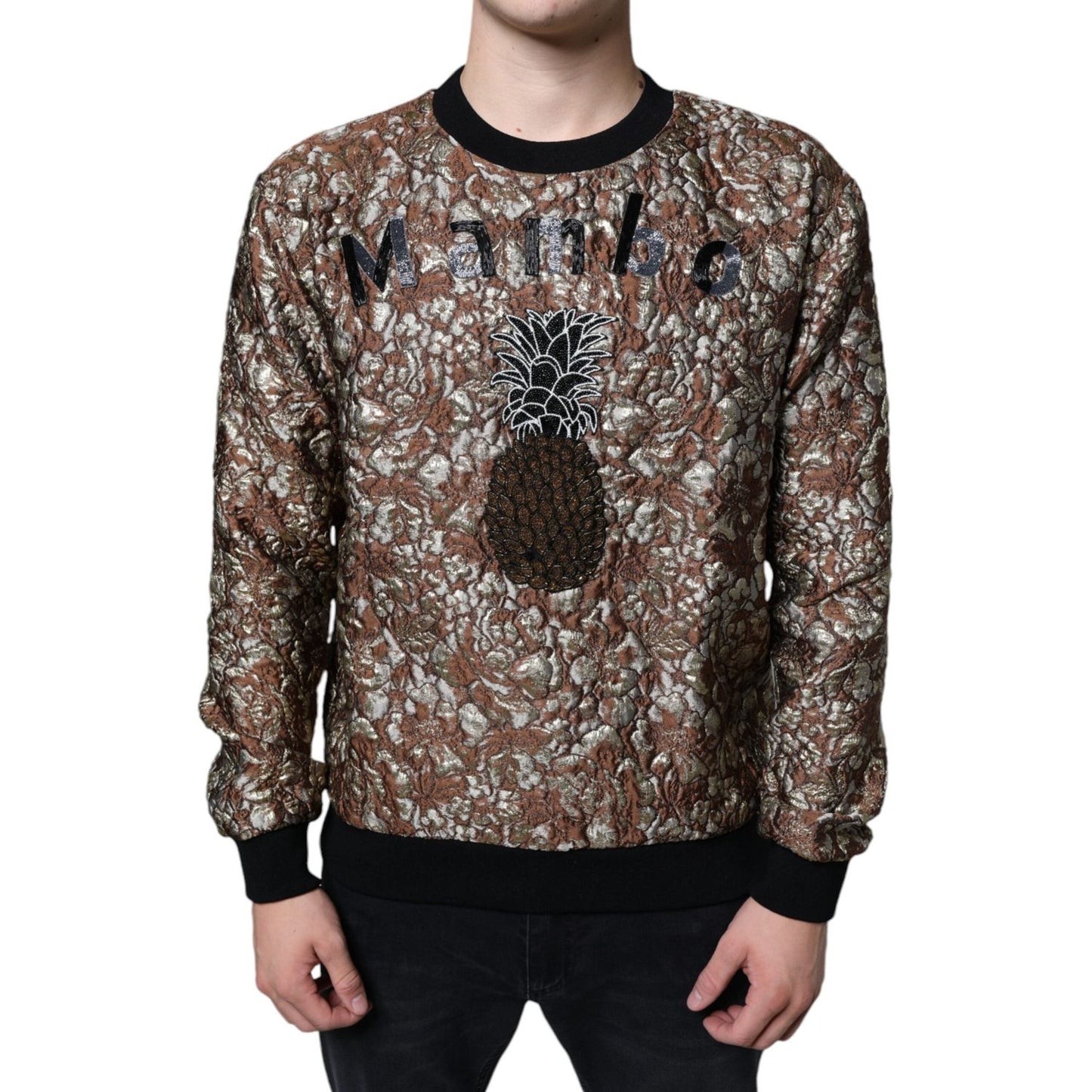 Dolce & Gabbana Brown Jacquard Mambo Pineapple Pullover Sweater TSH87086-48