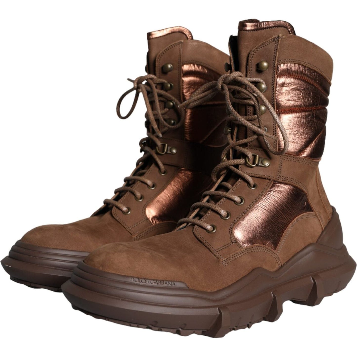 Dolce & Gabbana Brown Suede Leather Military Combat Men Boots Shoes MV5846-44