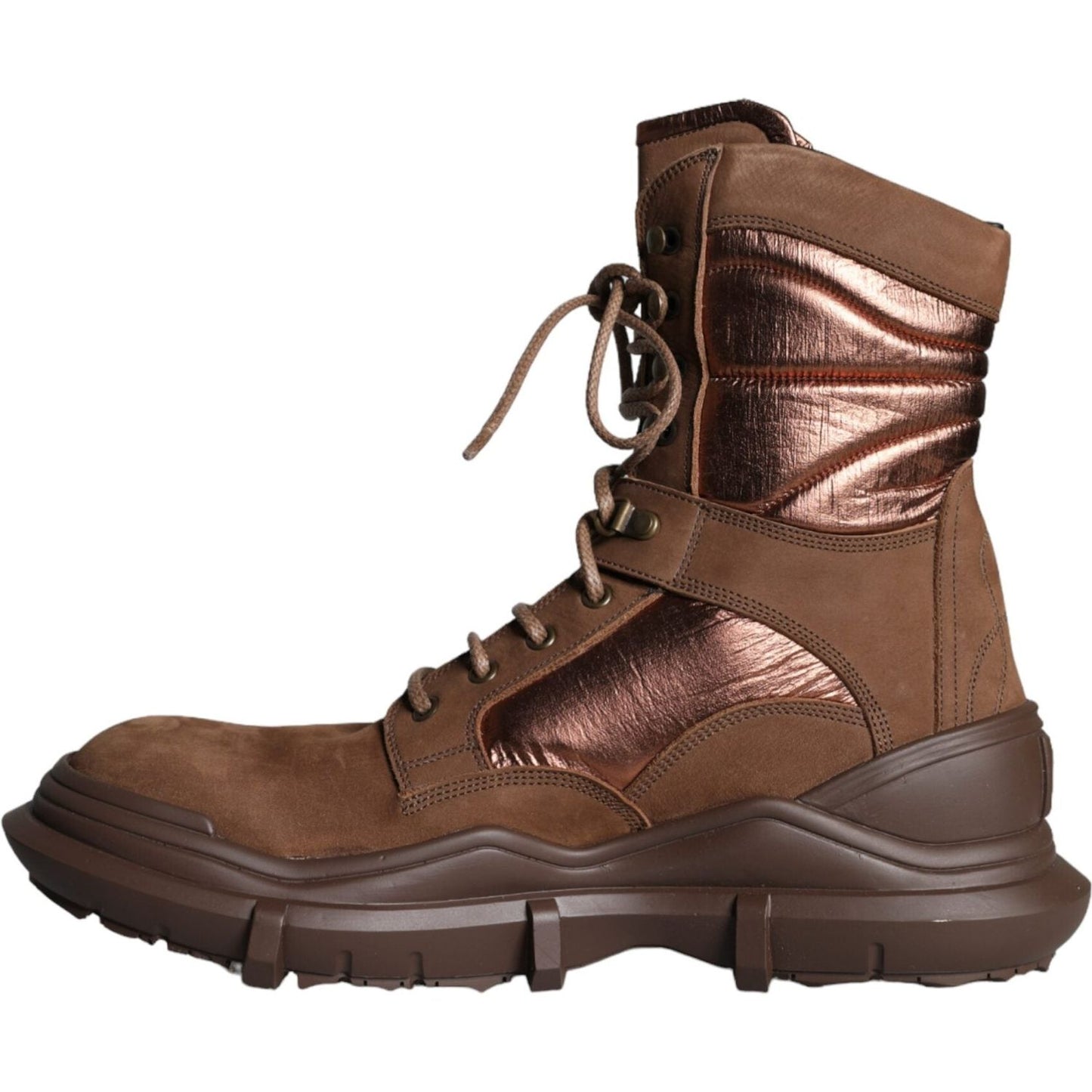 Dolce & Gabbana Brown Suede Leather Military Combat Men Boots Shoes MV5846-44