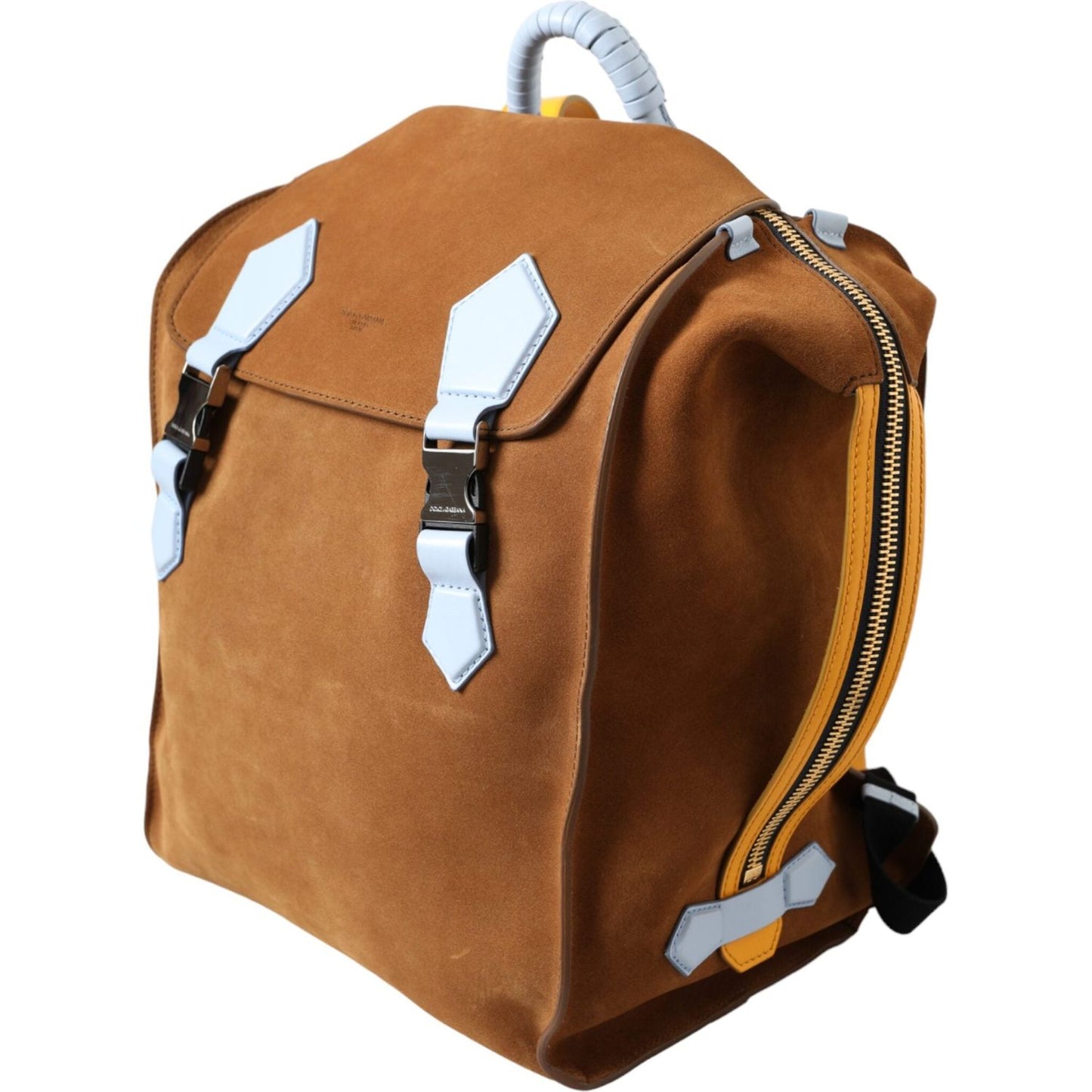 Dolce & Gabbana Brown Yellow Suede Leather Logo Backpack Bag BAG1487