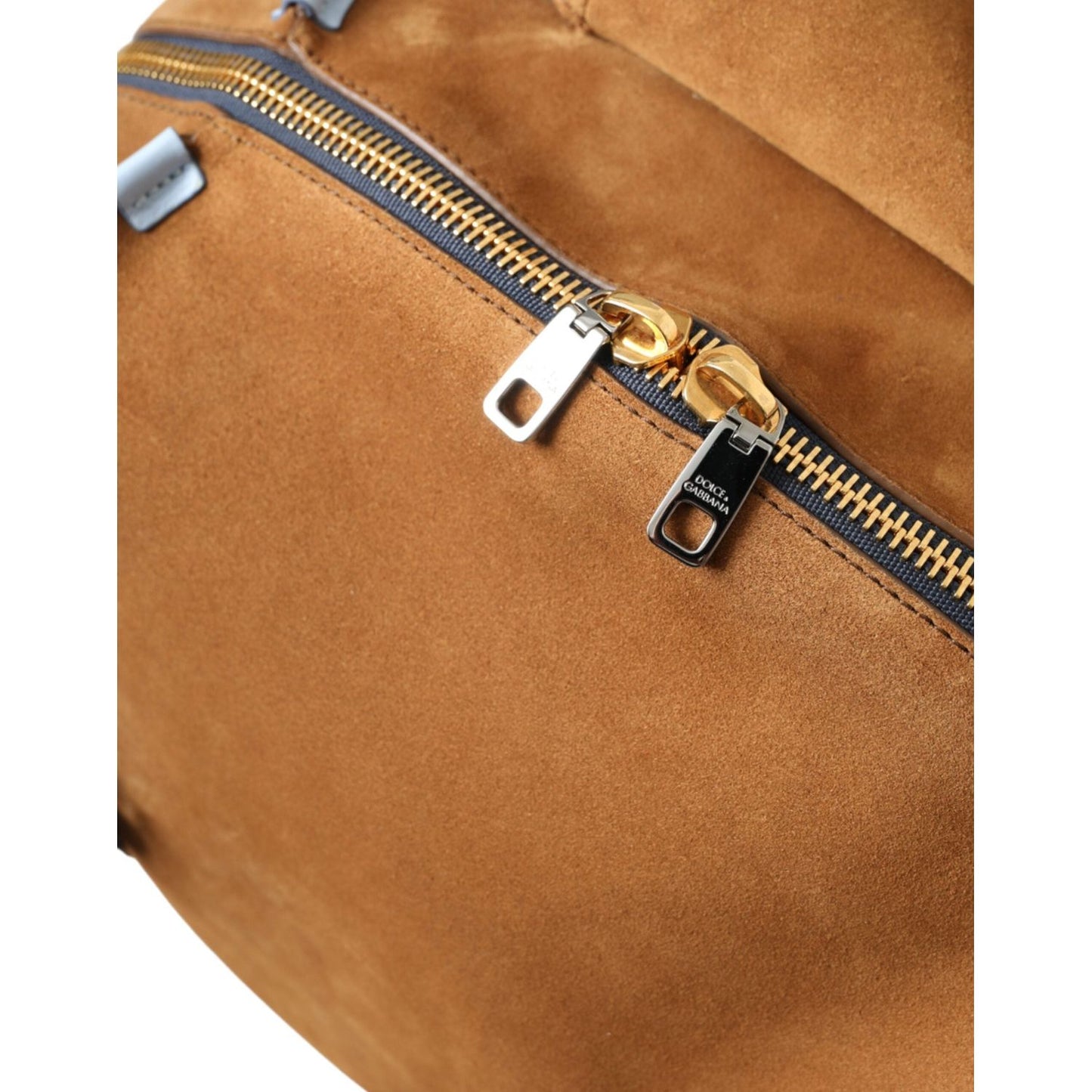 Dolce & Gabbana Brown Yellow Suede Leather Logo Backpack Bag BAG1487