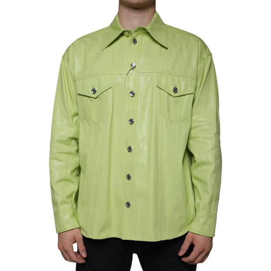 Dolce & Gabbana Green Cotton Collared Men Button Down Shirt TSH86582-39