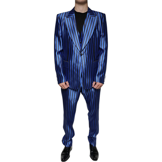 Dolce & Gabbana Metallic Blue Stripes Formal 3 Piece Suit KOS2244-56