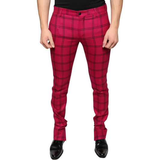 Dolce & Gabbana Pink Checkered Wool Skinny Pants PAN75295-48