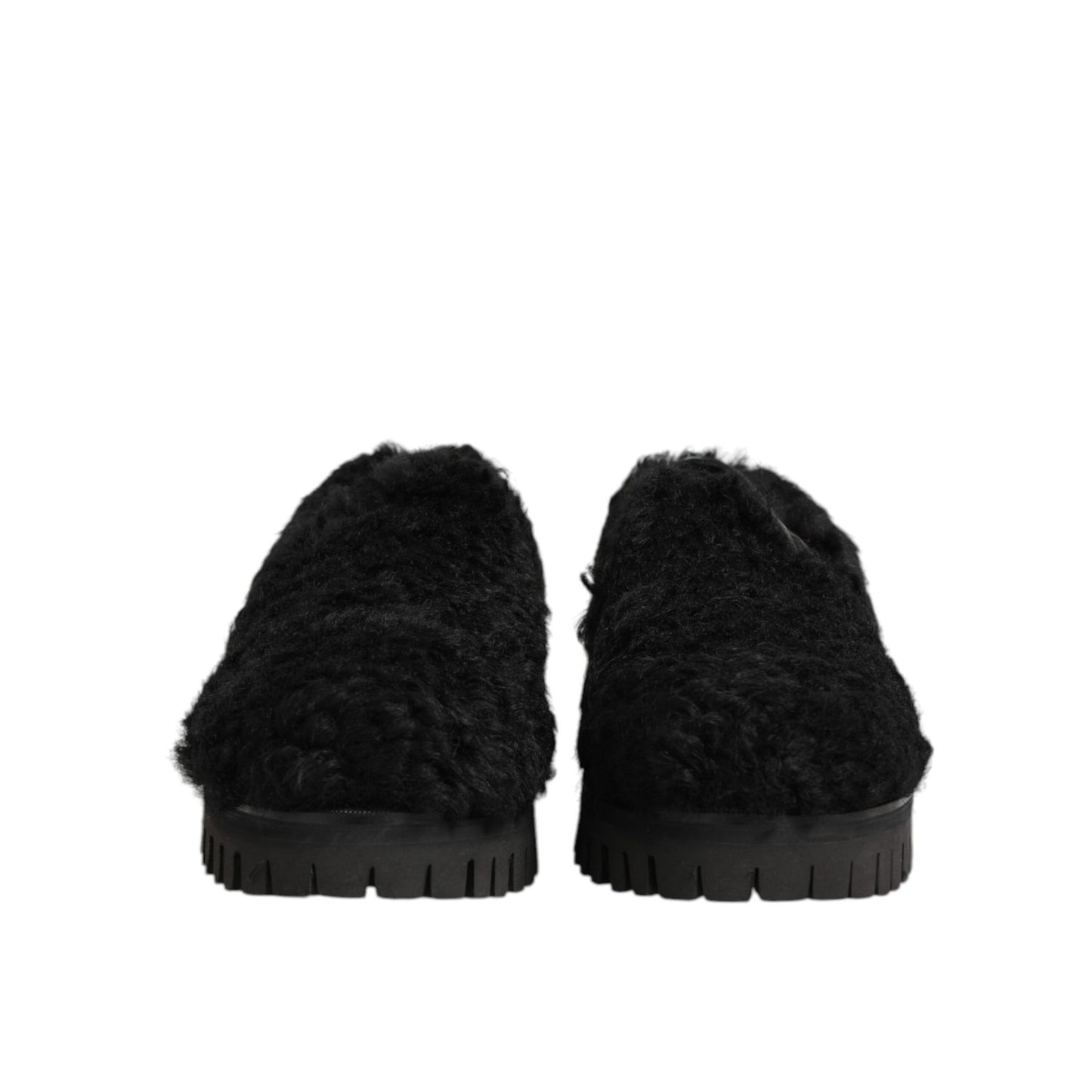 Dolce & Gabbana Dress Black Fur Leather Slippers Men Shoes