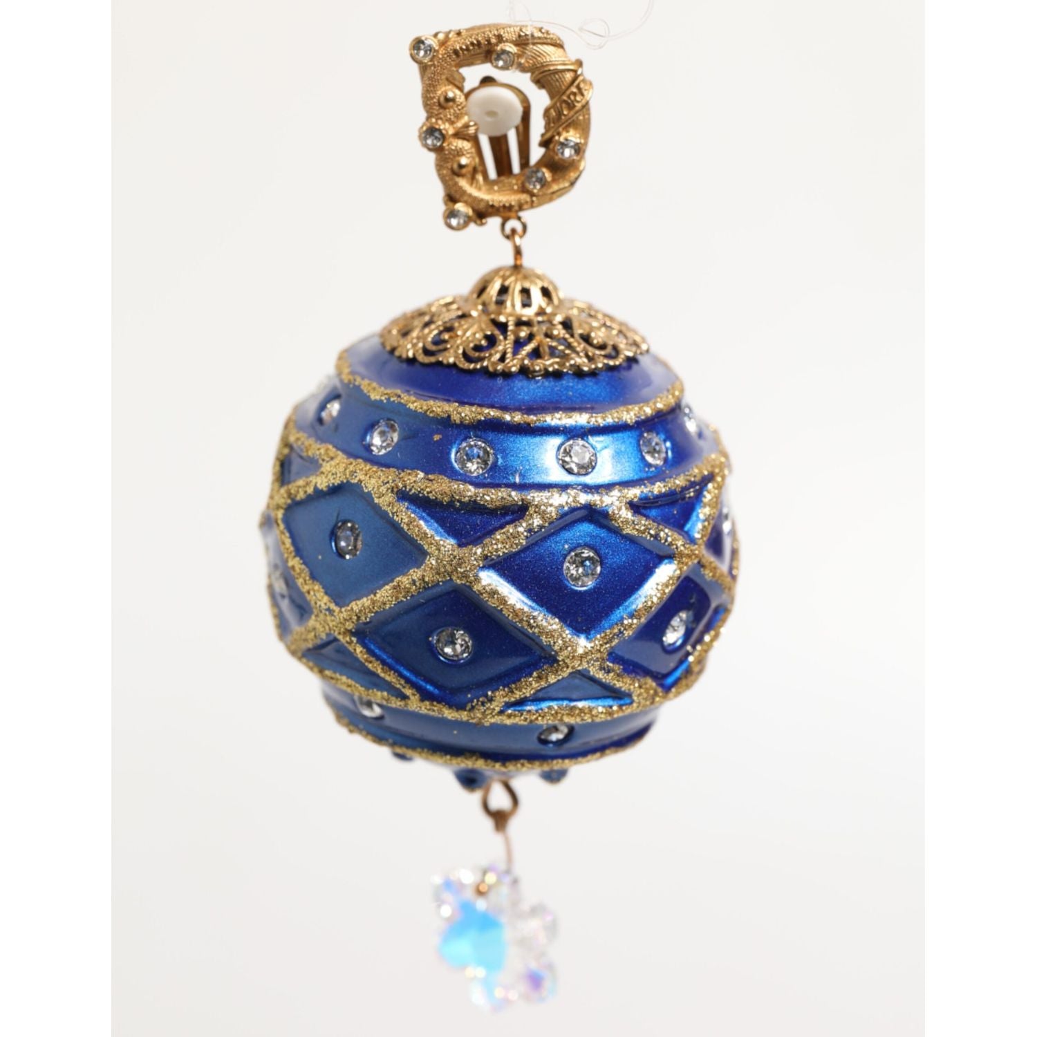 Dolce & Gabbana Gold Brass Blue Christmas Ball Crystal Drop Clip On Earrings