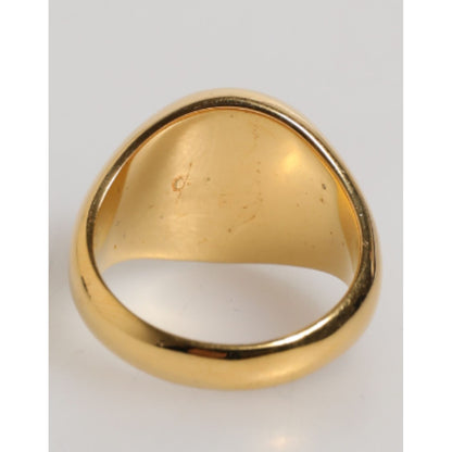 Dolce & Gabbana Gold Tone Real Brass Round Red DG Logo Men Ring