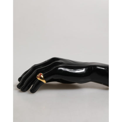 Dolce & Gabbana Gold Tone Real Brass Round Red DG Logo Men Ring