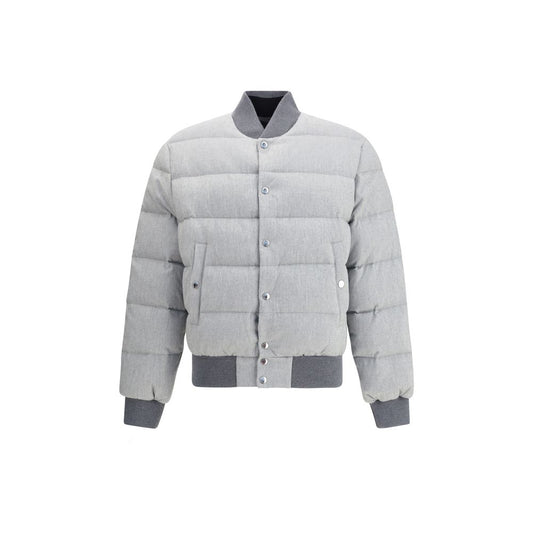 Dolce & Gabbana Gray Cotton Bomber reversible down jacket with snap closure and ribbed cuffs, featuring side welt pockets and woven design.