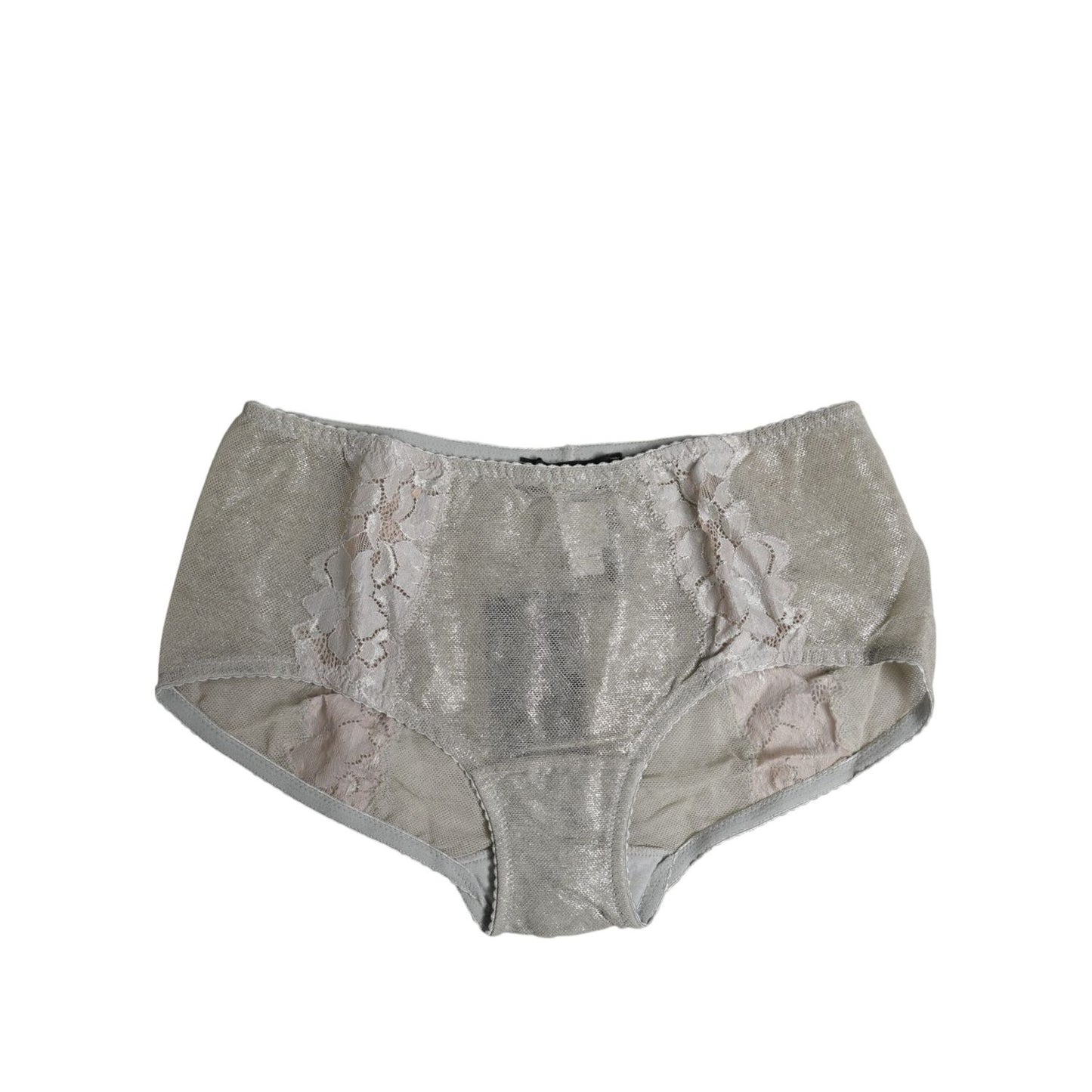 Dolce & Gabbana Gray Cotton Floral Lace High Waist Panty Underwear
