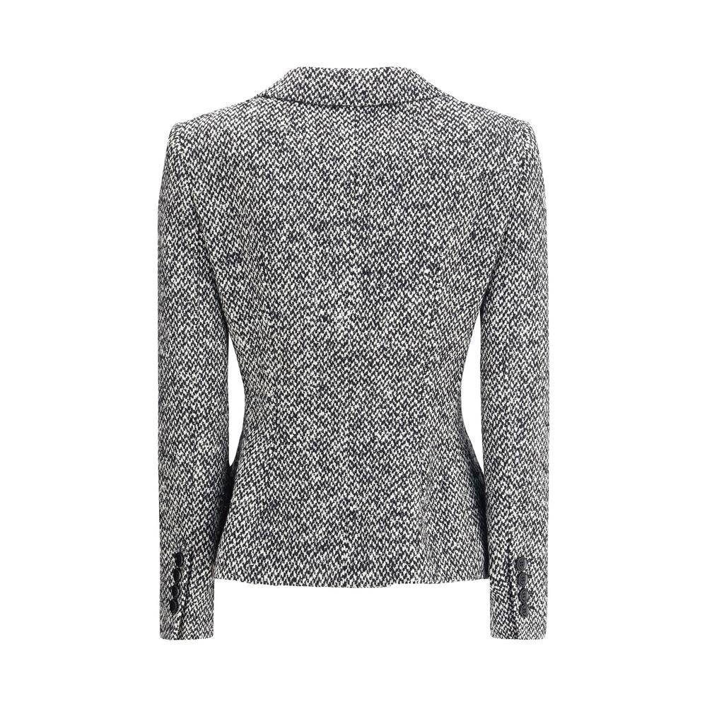 Dolce & Gabbana Gray Fleece Wool Blazer, back view, showcasing elegant tweed fabric and structured design.