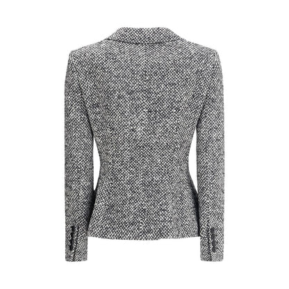 Dolce & Gabbana Gray Fleece Wool Blazer, back view, showcasing elegant tweed fabric and structured design.