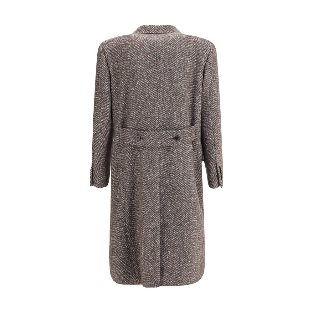 Back view of Dolce & Gabbana Gray Fleece Wool Coat with herringbone pattern and martingale detail, AW25 collection.