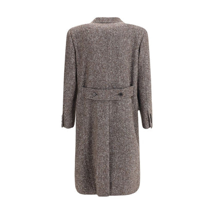 Back view of Dolce & Gabbana Gray Fleece Wool Coat with herringbone pattern and martingale detail, AW25 collection.