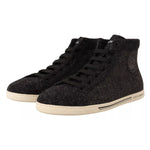 Dolce & Gabbana Gray Wool Cotton Casual High Top Sneakers with rubber sole and logo details, made in Italy.