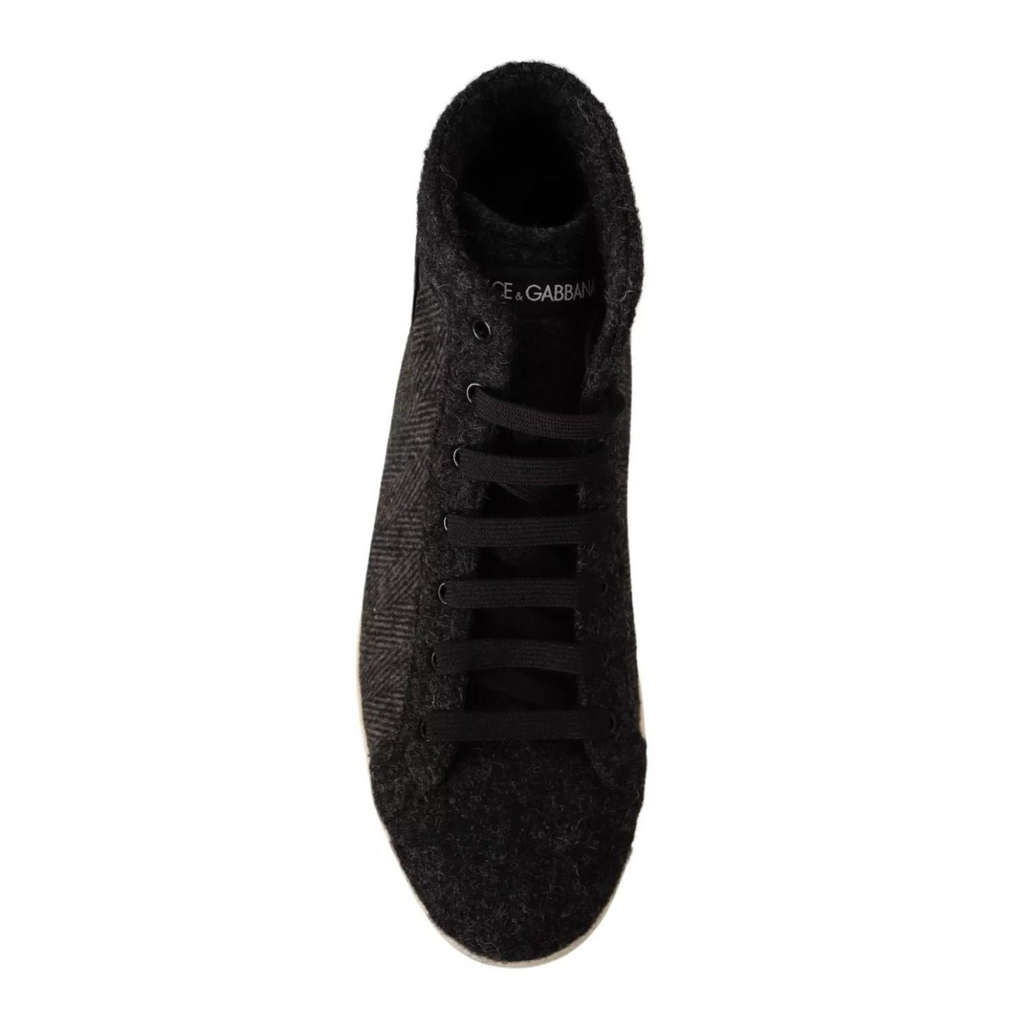 Dolce & Gabbana Gray Wool Cotton Casual High Top Sneakers top view showing gray and black design with logo details, made in Italy